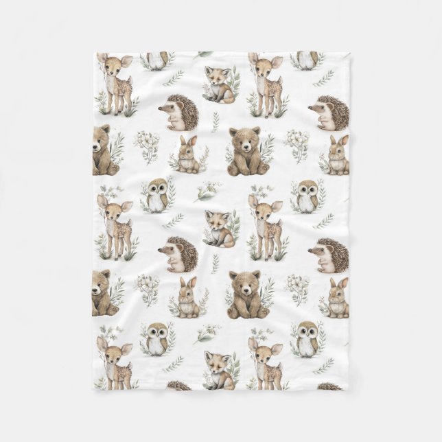 Manta Polar Cute Woodland Animal Watercolour (Anverso)