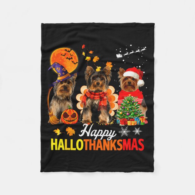 Manta Polar Cute Yorkie Happy Hallothanksmas Halloween Thanksg (Anverso)