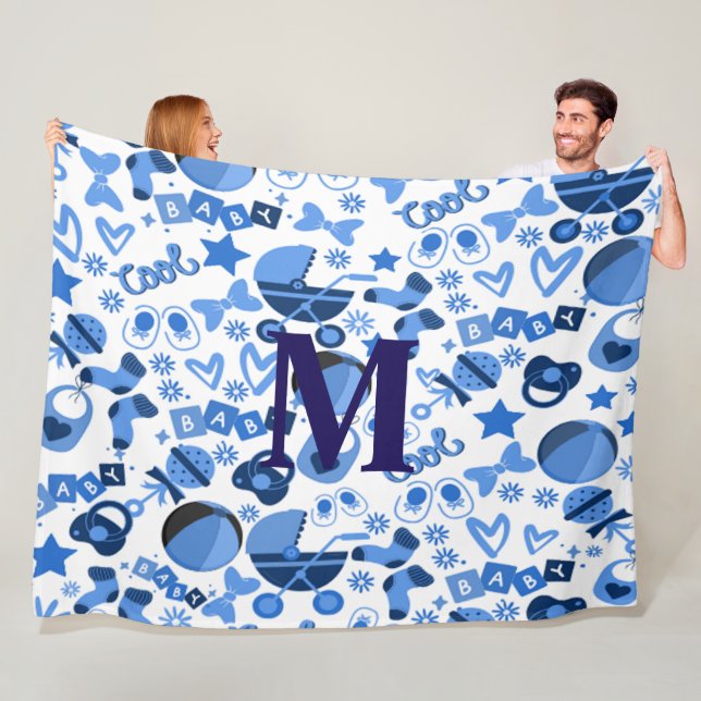Manta Polar Cutecool azul Babyboy Nursery Pattern personalizad (In situ)