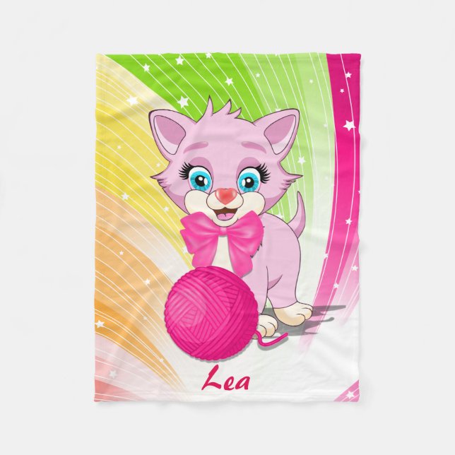 Manta Polar Cutie Pink Kitten Personalizado (Anverso)