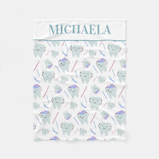 Manta Polar Cuto Dentista Dental Higienist Tooth Patrón Blanco (Anverso)