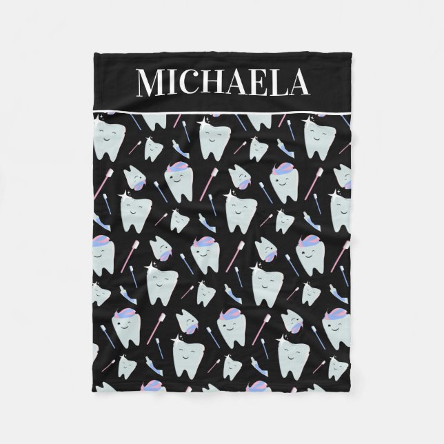 Manta Polar Cuto Dentista Dental Higienist Tooth Patrón Negro (Anverso)