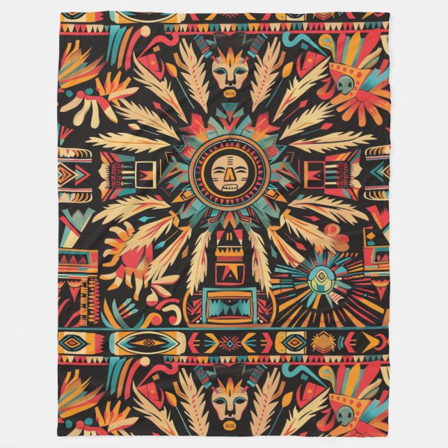 Manta Polar Cyan acogedor "Sueño Azteca" Plush Fleece Blanket (Anverso)