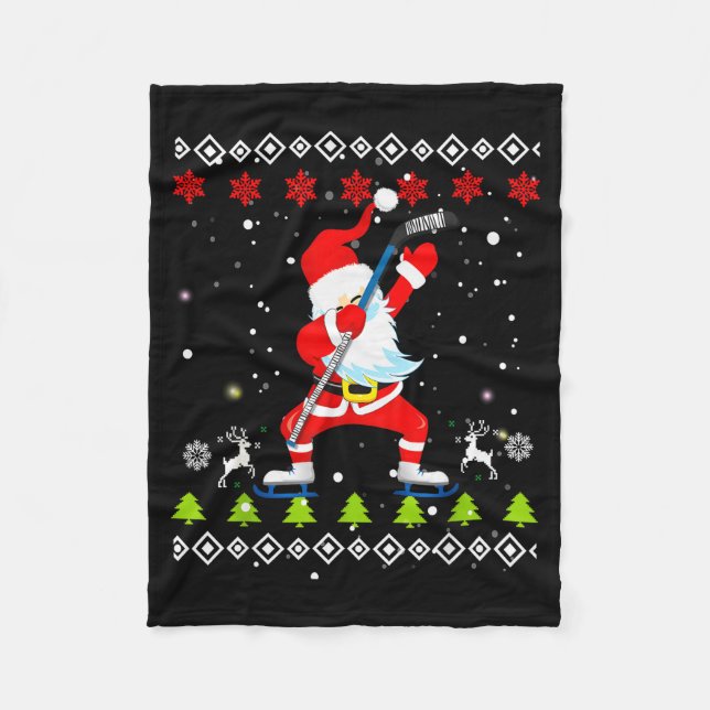 Manta Polar Dabbing Santa Hockey Ugly Christmas Sweater Xmas  (Anverso)