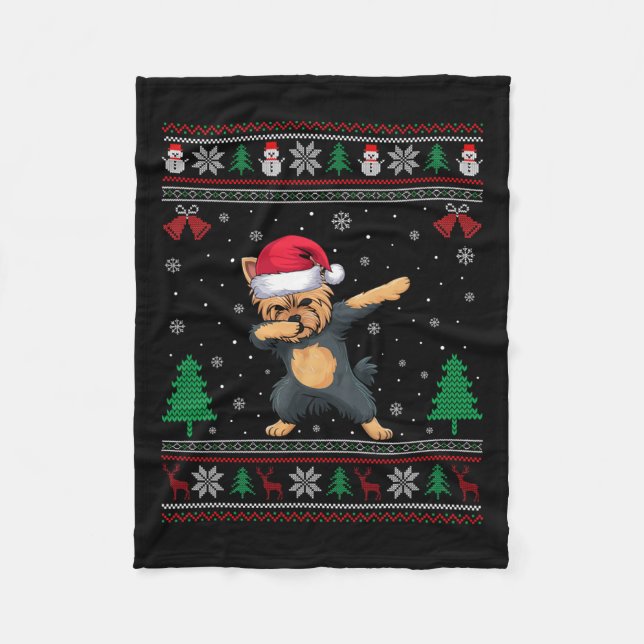 Manta Polar Dabbing Yorkie Dog Santa Hat Niños Chicas Chris (Anverso)