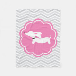 Manta Polar Dachshund Baby Blanket Gray and Pink Wiener Dog