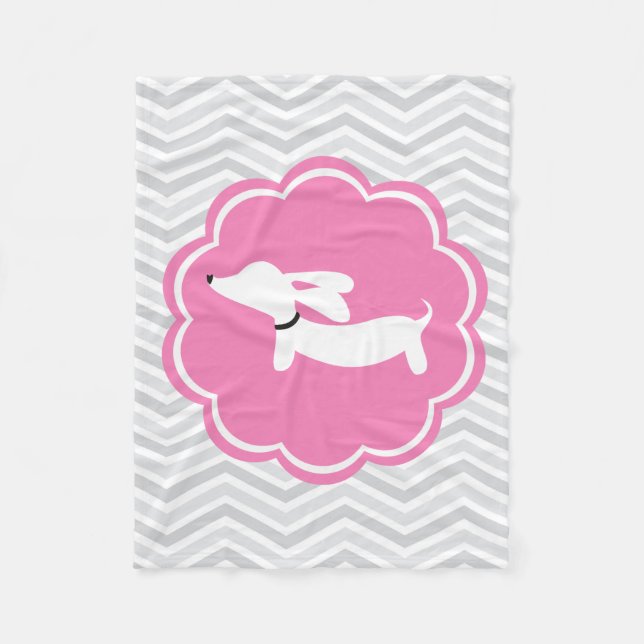 Manta Polar Dachshund Baby Blanket Gray and Pink Wiener Dog (Anverso)