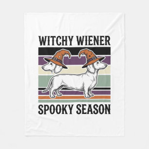 Manta Polar Dachshund Bruja Halloween Grabado Vintage Perro S