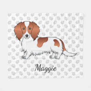 Manta Polar Dachshund Cartoon Perro de Pelo Largo Piebald Rojo