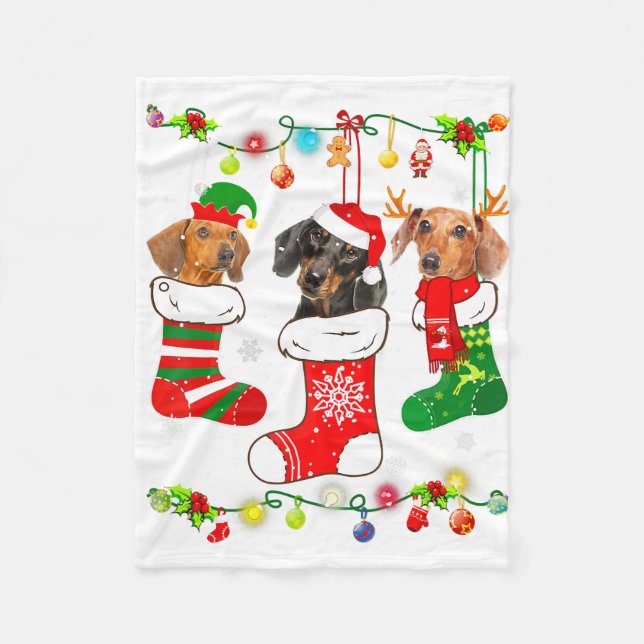 Manta Polar Dachshund Christmas Lights Gift Funny Xmas Dog Lov (Anverso)