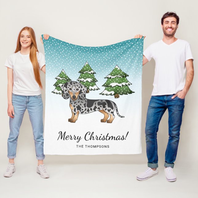 Manta Polar Dachshund De Pelo Corto Negro Y Tan En Invierno (In situ)