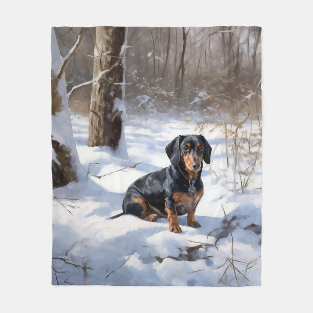 Manta Polar Dachshund Deja que nieve Navidad (Anverso)