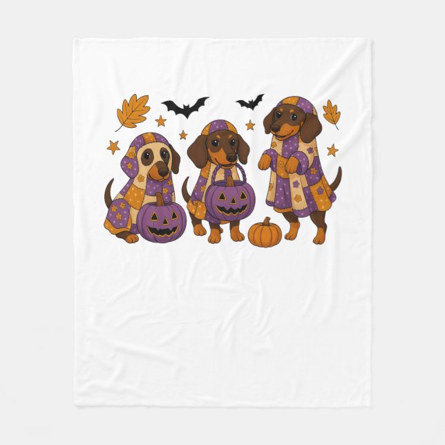 Manta Polar Dachshund Dog Ghost Halloween (Anverso)