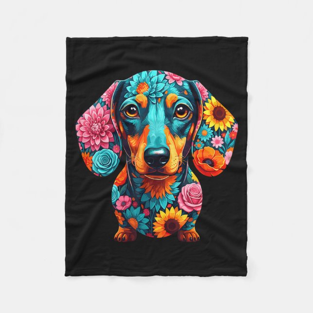 Manta Polar Dachshund Flower Funny Dog  (Anverso)