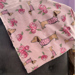 Manta Polar Dachshund Funda Floral Rosa Wiener Dog Love