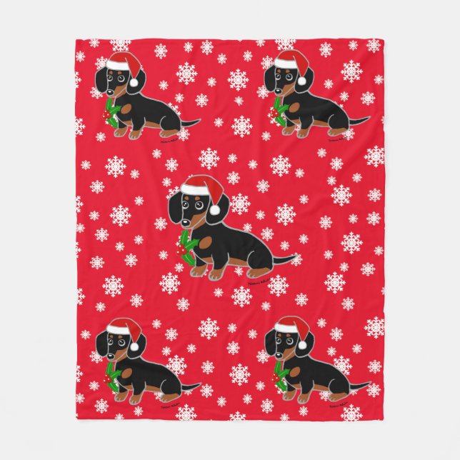 Manta Polar Dachshund negro y del moreno Santa (Anverso)