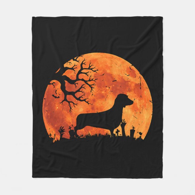 Manta Polar Dachshund Perro Y Moon Divertido disfraz Halloween (Anverso)