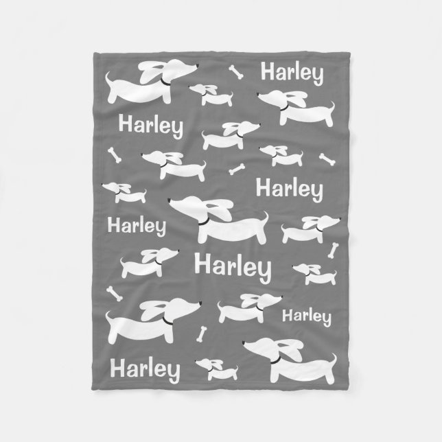 Manta Polar Dachshund Personalizado Gray Blanket para perros W (Anverso)