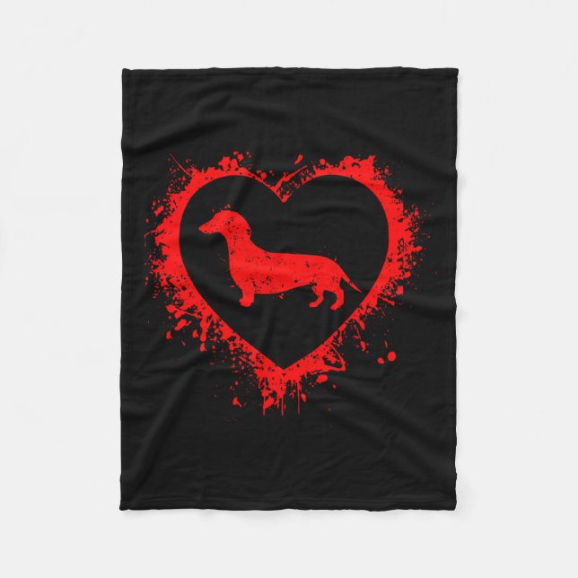 Manta Polar Dachshund Retro Día de San Valentín Corazón Forma  (Anverso)