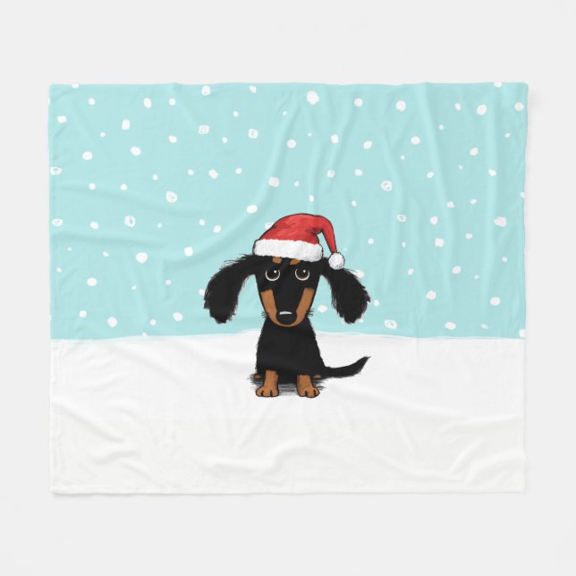 Manta Polar Dachshund Santa | Festivier Navidades de Perro Wie (Frente (Horizontal))