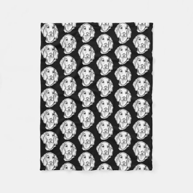 Manta Polar dachshund sketch a mano perro cachorro blanco negr (Anverso)