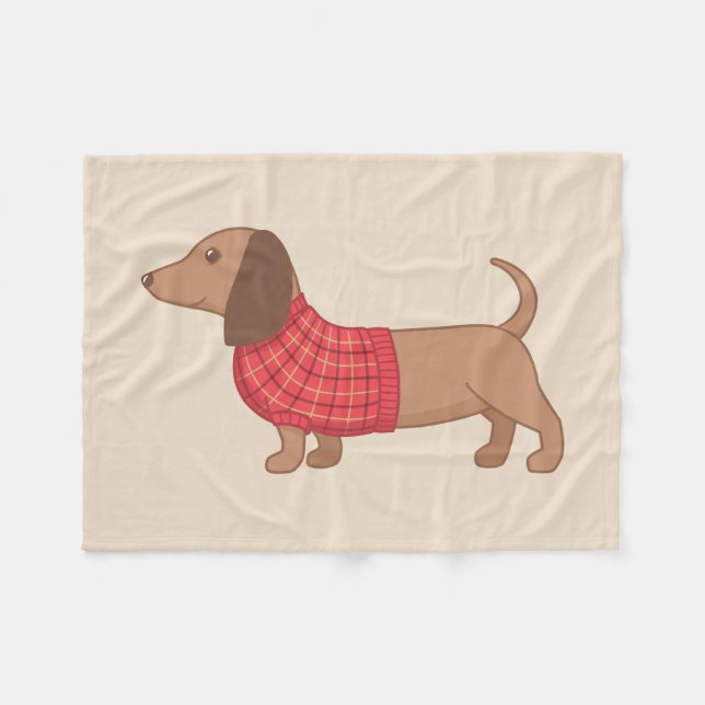 Manta Polar Dachshund Wiener Perro suéter rojo en beige (Frente (Horizontal))