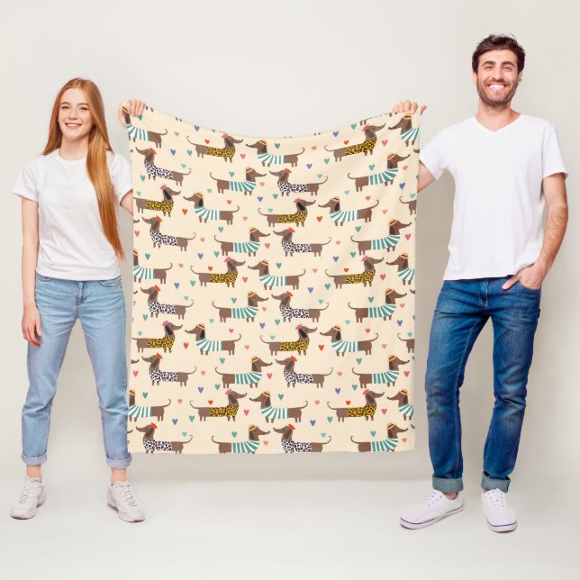 Manta Polar Dachshunds divertidos en Gorras y sudorosos (In situ)