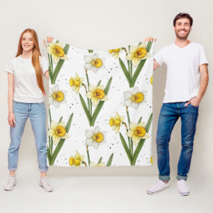 Manta Polar Daffodil Spring Floral en suave amarillo y verde 2