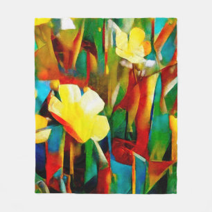Manta Polar Daffodils. Composición floral abstracta en un cubi