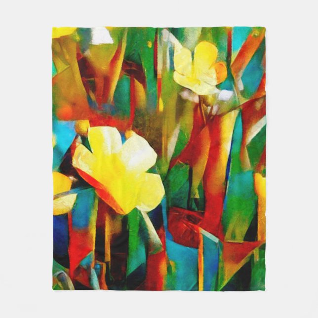 Manta Polar Daffodils. Composición floral abstracta en un cubi (Anverso)