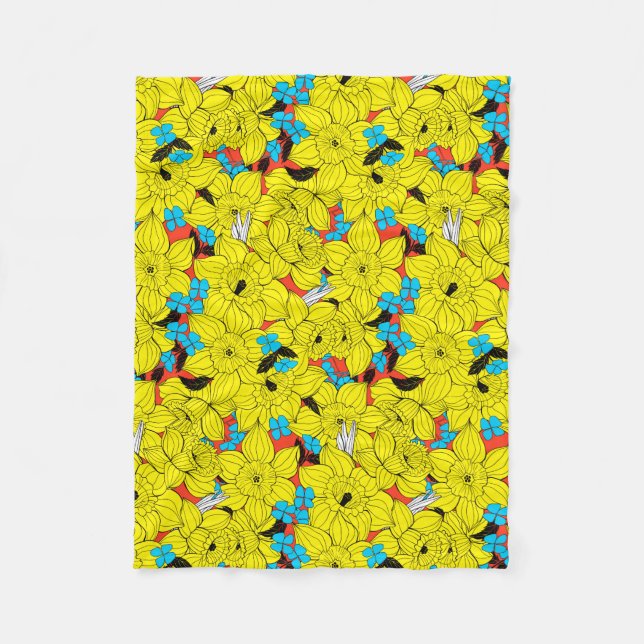 Manta Polar Daffodils patrón floral de primavera (Anverso)