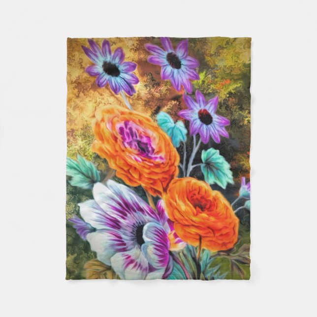 Manta Polar Dahlia y el jardín de flores de margarita florido (Anverso)