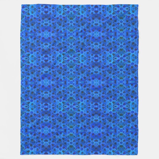 Manta Polar Dahlias en azul real - diseño floral, (Anverso)