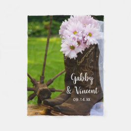 Manta Polar Daisias rusticas rosadas y Boda de boots de vaquer