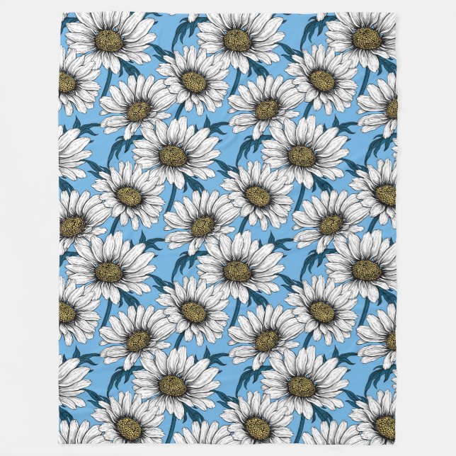 Manta Polar Daisies, flores silvestres en azul (Anverso)