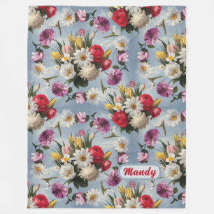 Manta Polar Daisies, Lilies y Tulips