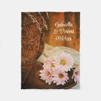 Manta Polar Daisies rosados Cowboy Boots País Boda occidental