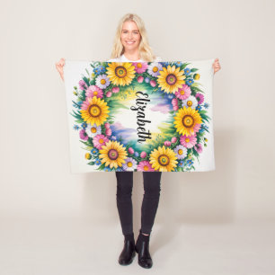 Manta Polar Daisies y el Chica de flores silvestres regalo de