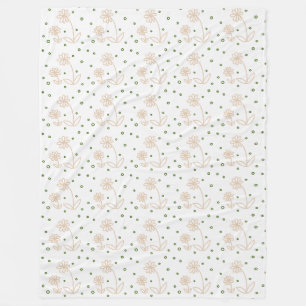 Manta Polar Daisies y puntos 2 - Blanco, arena y verde pálido