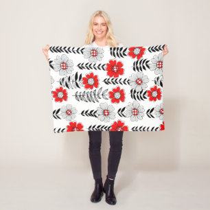 Manta Polar Daisy doodles en rojo y negro