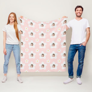 Manta Polar Daisy floral boho retro rosa chica amarillo lindo