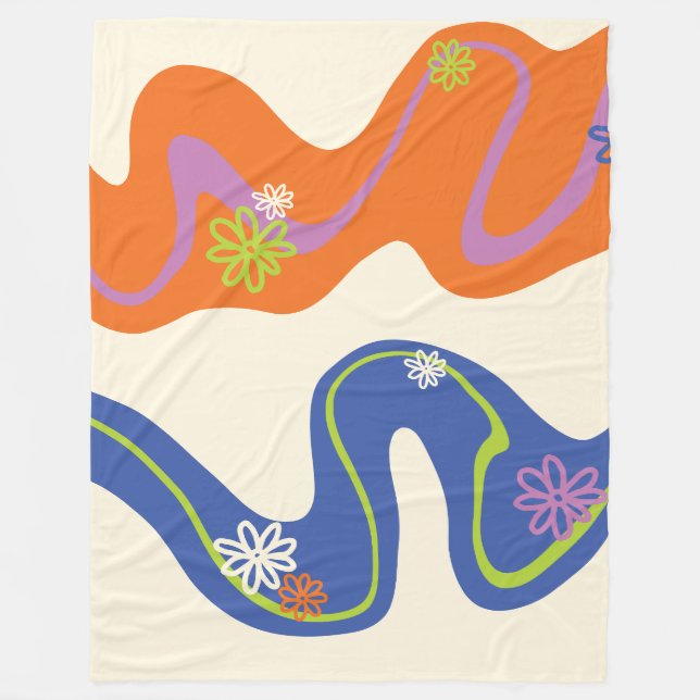 Manta Polar Daisy Groove Azul, Naranja, Púrpura, Verde y Crema (Anverso)