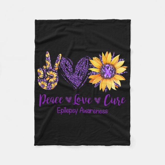 Manta Polar Daisy Peace Love Cure Epilepsia Conciencia Purple  (Anverso)