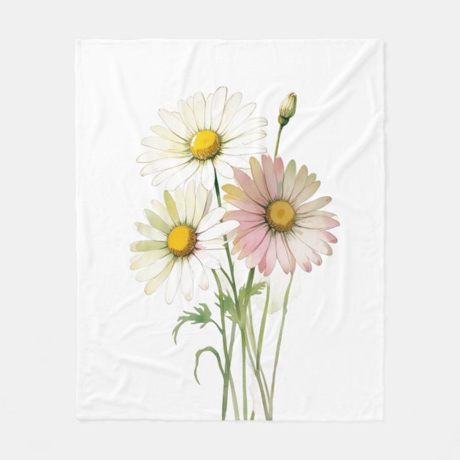 Manta Polar Daisy Watercolor Flower Profesional Moderno (Anverso)