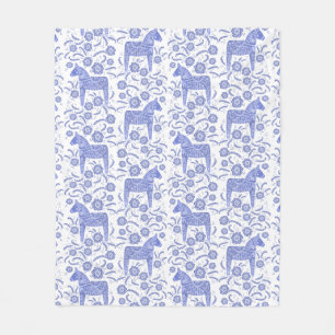 Manta Polar Dala sueca Caballo azul y blanco Fleece Blanket