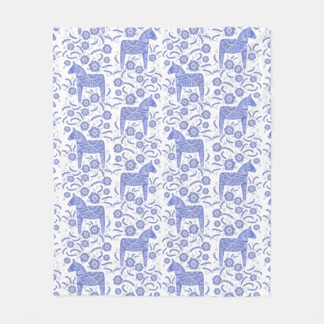 Manta Polar Dala sueca Caballo azul y blanco Fleece Blanket (Anverso)
