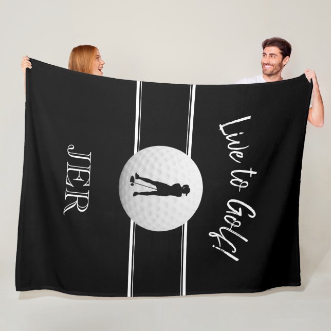 Manta Polar Damas Golfistas Deportes Negro y Blanco Monograma  (In situ)
