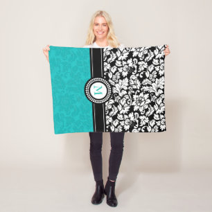 Manta Polar Damasco Blanco Y Turquesa