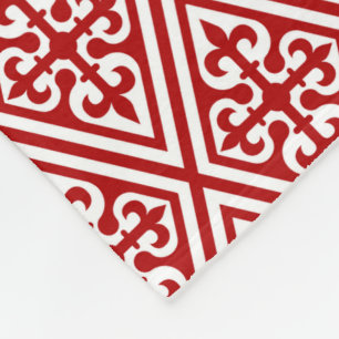 Manta Polar Damasco de la Cruz Medieval - Blanco y rojo profun