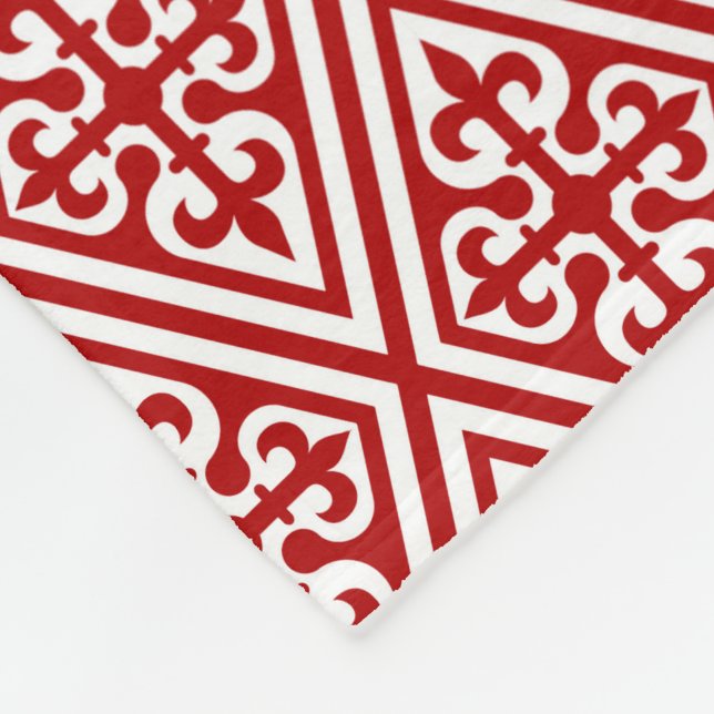 Manta Polar Damasco de la Cruz Medieval - Blanco y rojo profun (Esquina)